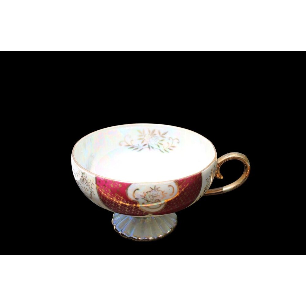 Royal Sealy Vintage Gold & Red Tea Cup & Saucer Set Intricate Cutout Design Perf - Picture 7 of 10